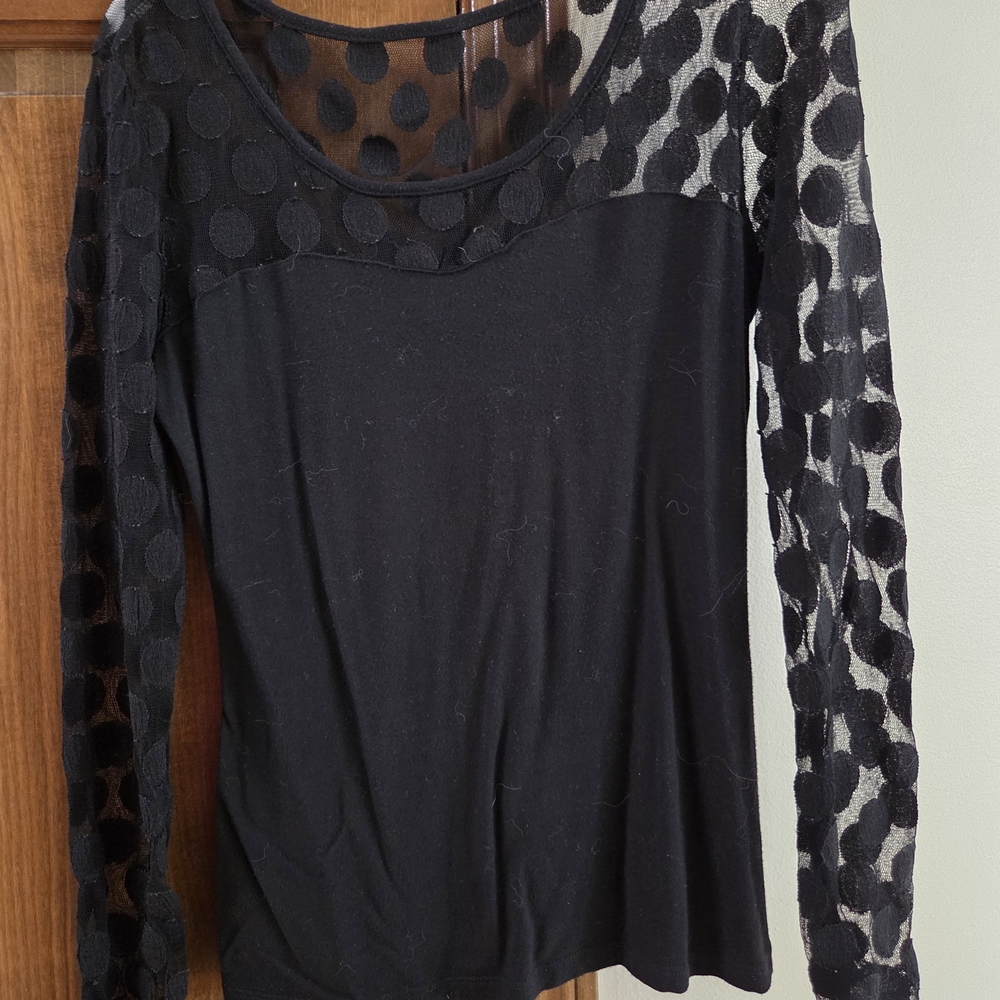 Boston Proper Black Sheer Polka Dot Sleeves Blouse